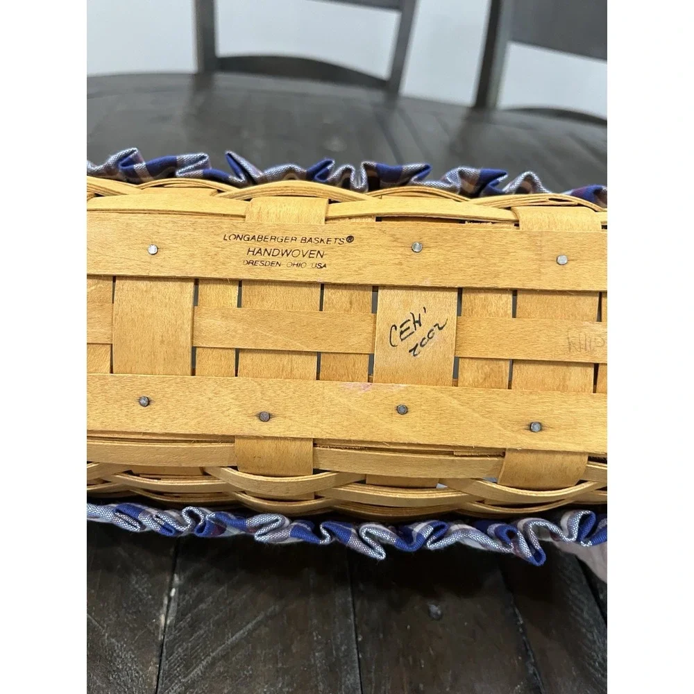 Vtg 2002 Longaberger‎ Rectangle Bread Basket Plaid Skirt 12x5x5 Slanted